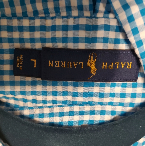 Polo button down seersucker shirt aqua blue size L - Picture 2 of 3